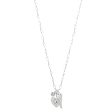 Load image into Gallery viewer, Merx Fashion Silver Long LInk Chain Necklace with Solid Silver Heart,Lock &amp; Key Pendant
