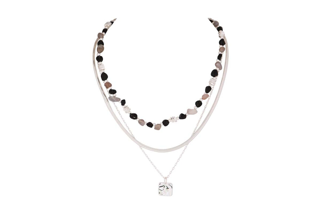 Merx Fashion Triple Layered Necklace with Semi Precious Stones