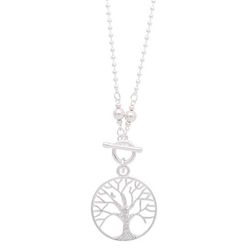 Merx Fashion Silver Chain Necklace with Tree of Life Circle Pendant