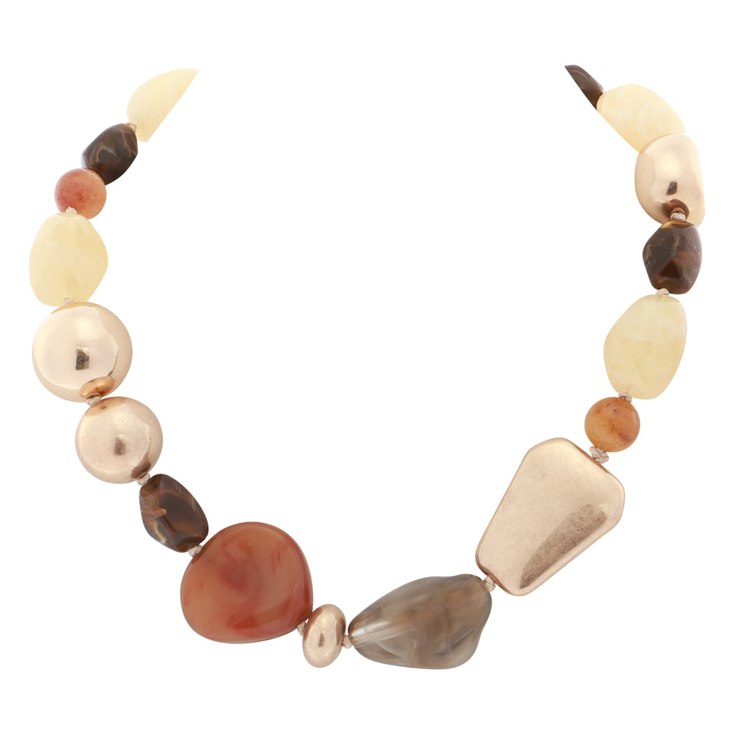 Merx Studio Brown Resin & Orange Stone Chunky Necklace