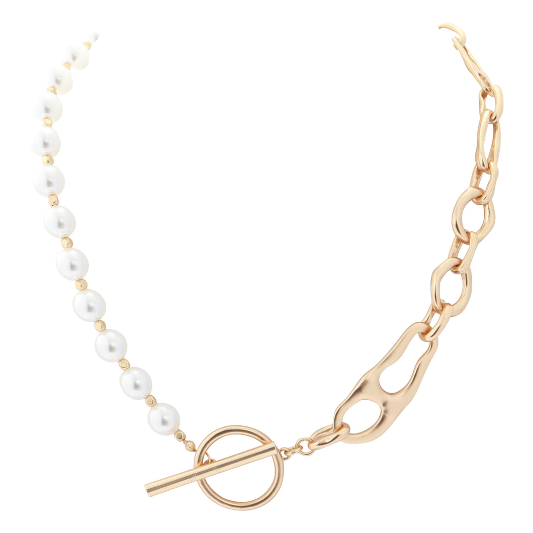 Merx Fashion Gold Chain Necklace with Pearls