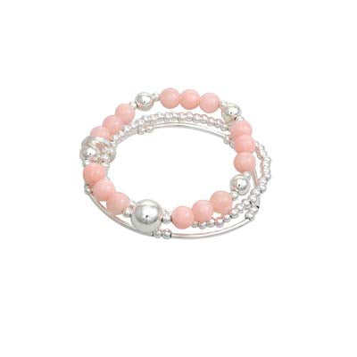Merx Fashion Silver and Pink Ball 3-Strand Stretch Bracelet
