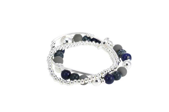 Merx Fashion Silver Navy Multi 3-Strand Stretch Bracelet