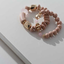 Load image into Gallery viewer, Chunky Wooden Beaded Double Bracelet with Light Rose Semi Precious Stones
