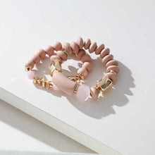 Load image into Gallery viewer, Chunky Wooden Beaded Double Bracelet with Light Rose Semi Precious Stones
