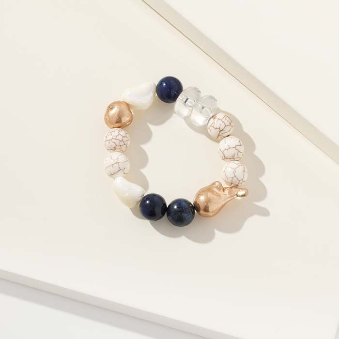 Merx Fashion Lapis Lazuli, Clear & White Beaded Stretch Bracelet
