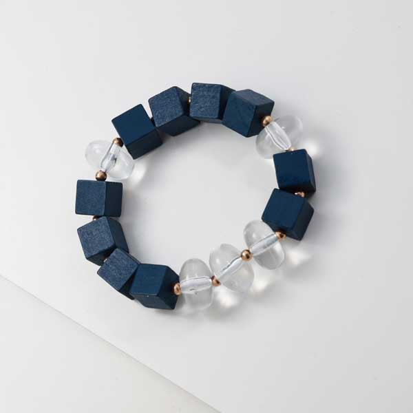 Merx Studio Navy & Gold Stretch Beaded Bracelet