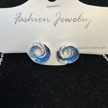 Load image into Gallery viewer, Fashion Jewelry Gradient Blue and Silver Swirl Necklace with Earrings
