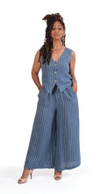 Load image into Gallery viewer, Bella Amore Linen Two Piece Striped Sets (Vest &amp; Pant) in Blue, Army &amp; Camel
