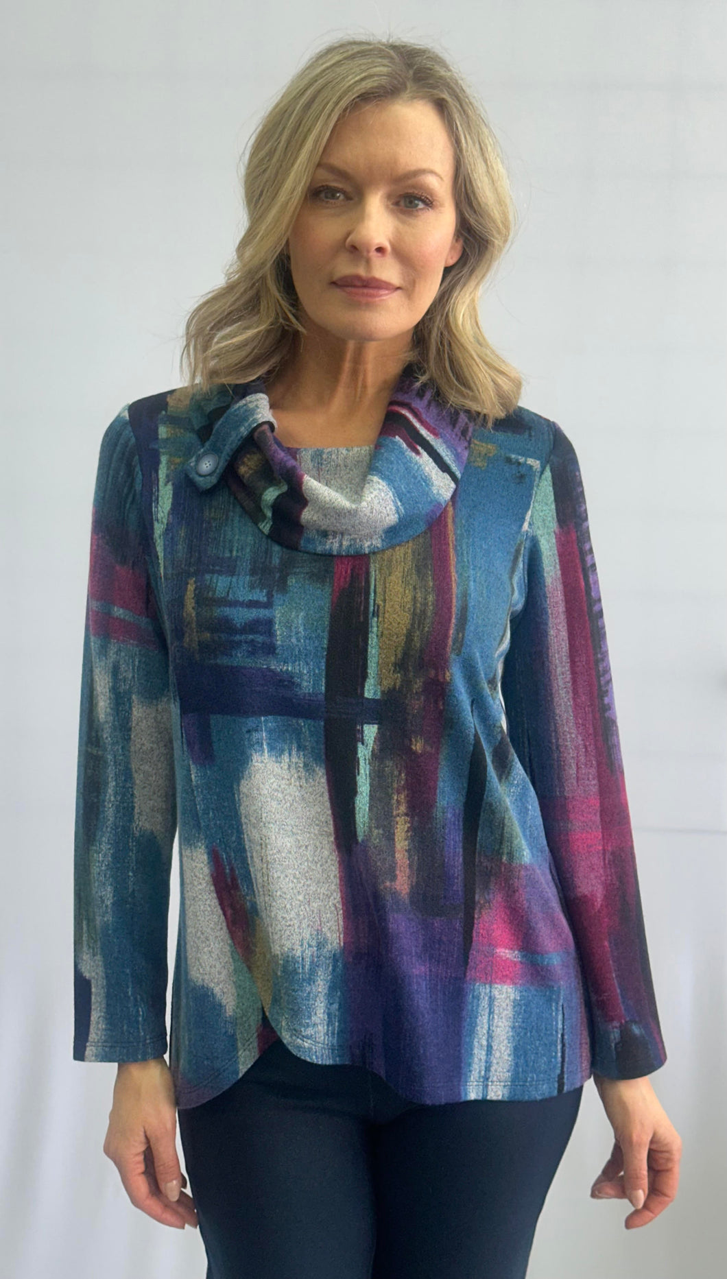 Soft Works Abstract Print Cowl Neck Top