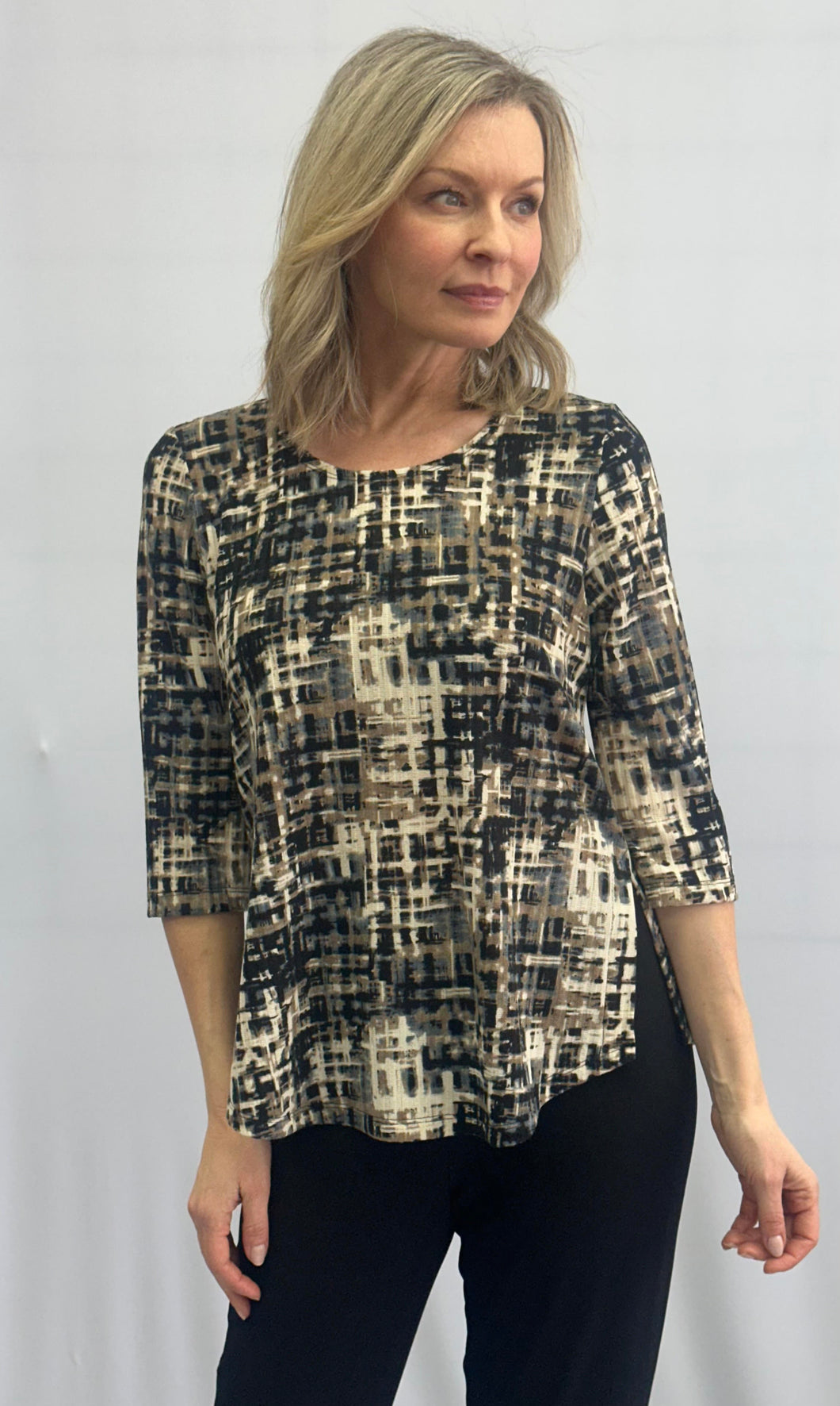 Soft Works 3/4 Sleeve Round Neck Top with Side Slits