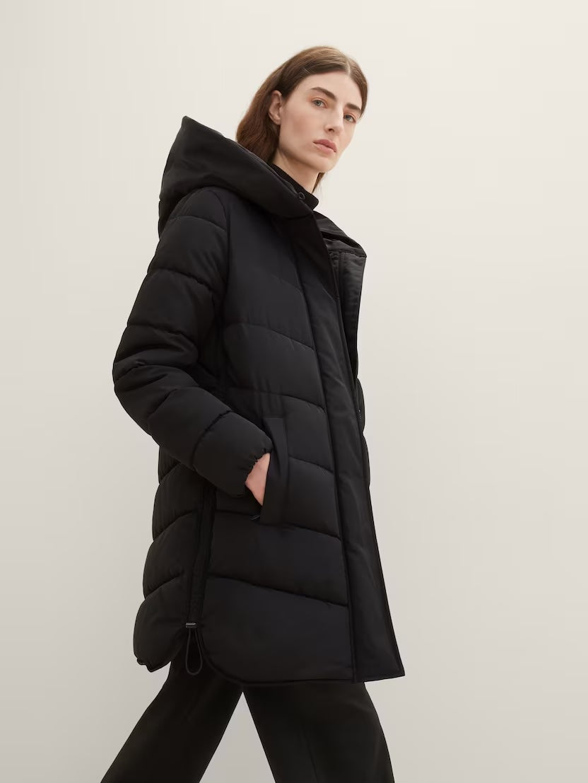 Tom Tailor Black Winter Recycled Down Puffer Coat with Hood