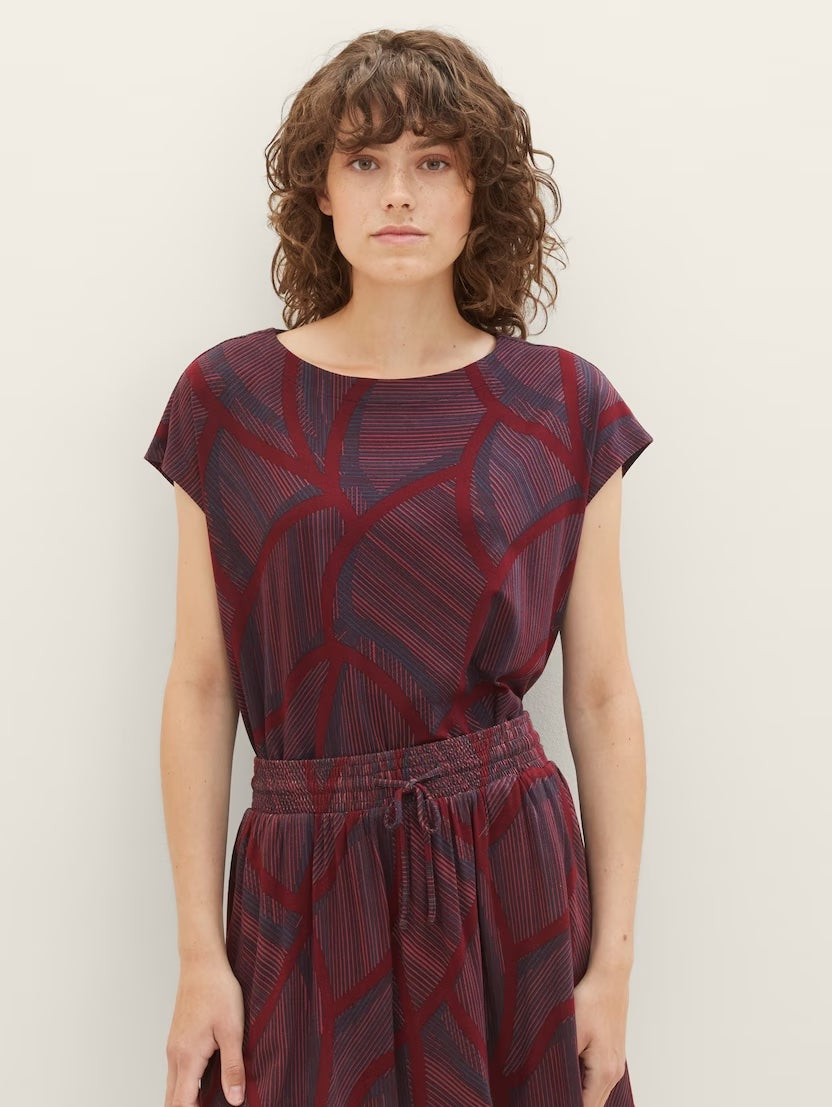Tom Tailor Navy Abstract Lines Print Cap Sleeve T-Shirt