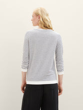 Load image into Gallery viewer, Tom Tailor Blue &amp; White Striped Jacquard 3/4 Sleeve Cotton Blend Sweatshirt
