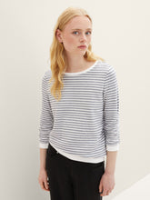 Load image into Gallery viewer, Tom Tailor Blue &amp; White Striped Jacquard 3/4 Sleeve Cotton Blend Sweatshirt
