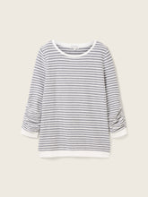 Load image into Gallery viewer, Tom Tailor Blue &amp; White Striped Jacquard 3/4 Sleeve Cotton Blend Sweatshirt
