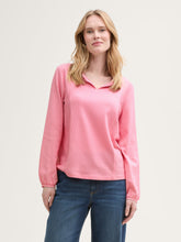 Load image into Gallery viewer, Tom Tailor Bright Rose T-Shirt Blouse with White Vertical Thin Stripes
