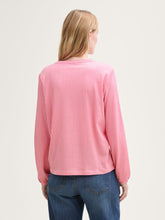 Load image into Gallery viewer, Tom Tailor Bright Rose T-Shirt Blouse with White Vertical Thin Stripes
