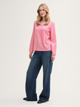 Load image into Gallery viewer, Tom Tailor Bright Rose T-Shirt Blouse with White Vertical Thin Stripes
