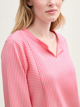 Load image into Gallery viewer, Tom Tailor Bright Rose T-Shirt Blouse with White Vertical Thin Stripes
