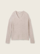 Load image into Gallery viewer, Tom Tailor Dusty Beige Melange Knitted Pullover with a V-Neckline
