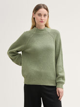 Load image into Gallery viewer, Tom Tailor Pale Bark Green Ribbed Sweater with Stand-up Collar
