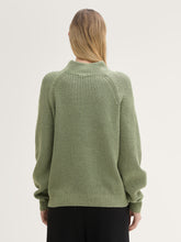 Load image into Gallery viewer, Tom Tailor Pale Bark Green Ribbed Sweater with Stand-up Collar
