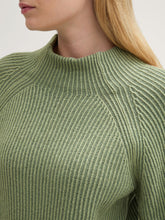 Load image into Gallery viewer, Tom Tailor Pale Bark Green Ribbed Sweater with Stand-up Collar
