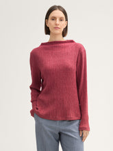 Load image into Gallery viewer, Tom Tailor Deep Red Melange Long Sleeved Top with Stand-up Collar
