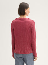 Load image into Gallery viewer, Tom Tailor Deep Red Melange Long Sleeved Top with Stand-up Collar
