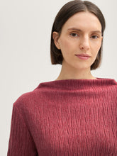 Load image into Gallery viewer, Tom Tailor Deep Red Melange Long Sleeved Top with Stand-up Collar
