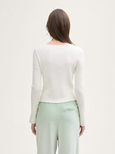 Load image into Gallery viewer, Tom Tailor Off White Knit Rib V-Neck Button Front Cardigan with Sleeve Slits
