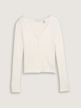 Load image into Gallery viewer, Tom Tailor Off White Knit Rib V-Neck Button Front Cardigan with Sleeve Slits
