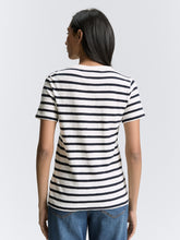 Load image into Gallery viewer, Tom Tailor V-Neck Striped Short Sleeve Cotton Tee in Off White/Navy or Off White/Green
