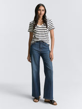 Load image into Gallery viewer, Tom Tailor V-Neck Striped Short Sleeve Cotton Tee in Off White/Navy or Off White/Green
