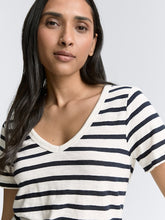 Load image into Gallery viewer, Tom Tailor V-Neck Striped Short Sleeve Cotton Tee in Off White/Navy or Off White/Green
