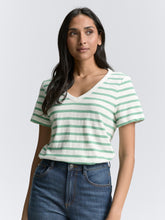 Load image into Gallery viewer, Tom Tailor V-Neck Striped Short Sleeve Cotton Tee in Off White/Navy or Off White/Green

