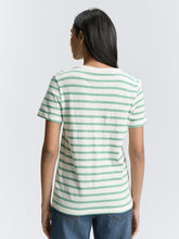 Load image into Gallery viewer, Tom Tailor V-Neck Striped Short Sleeve Cotton Tee in Off White/Navy or Off White/Green
