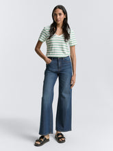 Load image into Gallery viewer, Tom Tailor V-Neck Striped Short Sleeve Cotton Tee in Off White/Navy or Off White/Green
