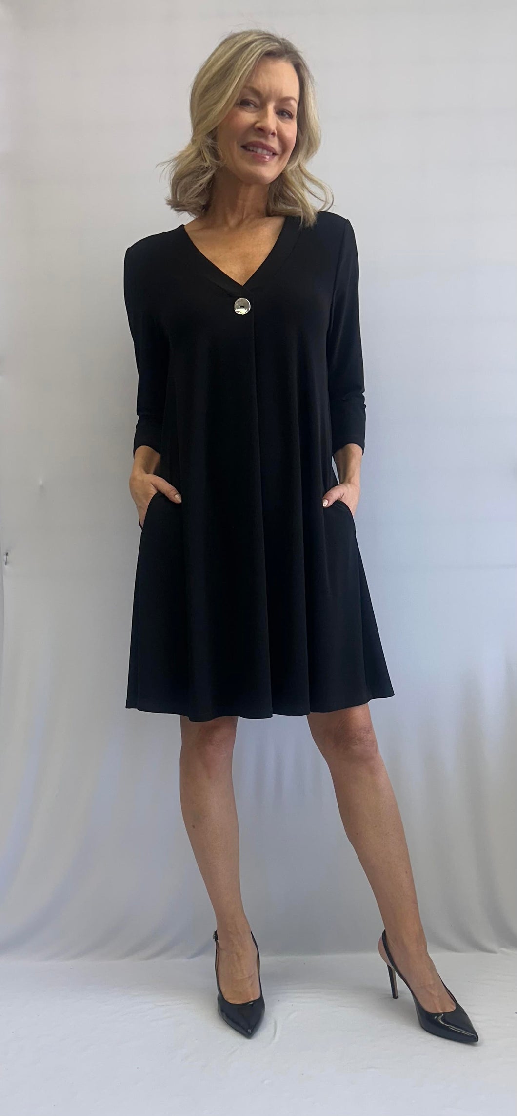 Soft Works V-Neck Button Crepe Dress