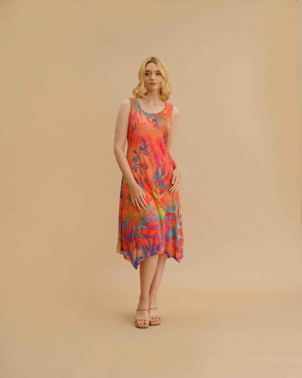 Cativa Leina Laguna Sunrise Round Neck Sleeveless Print Dress