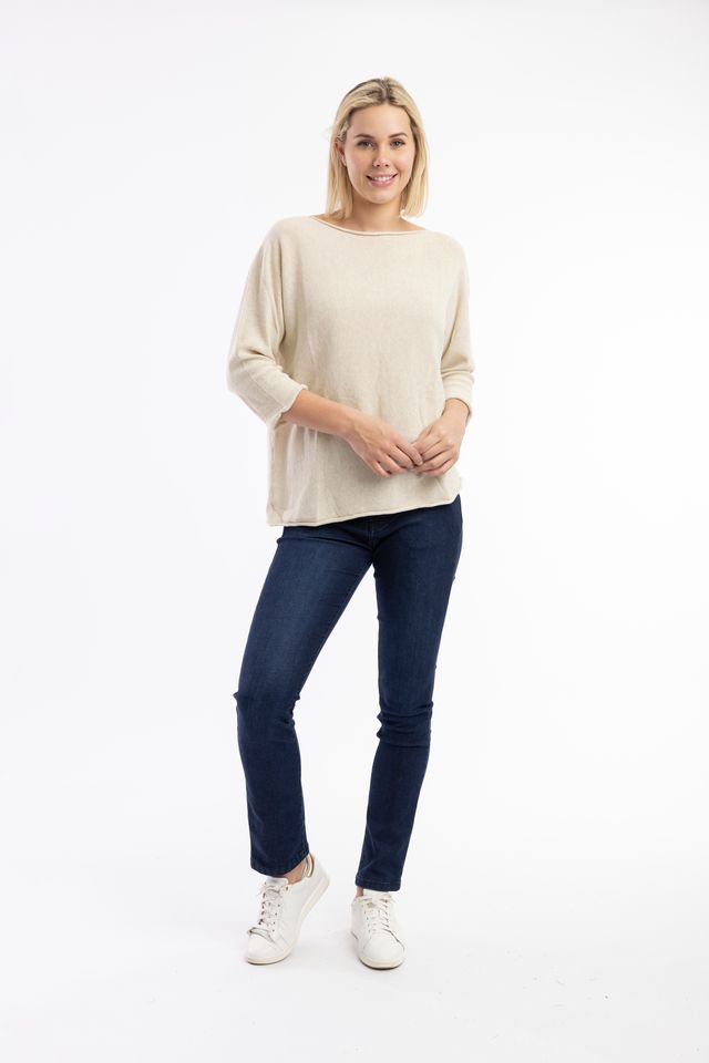 Orientique Boat Neck 3/4 Sleeve Cotton Sweater