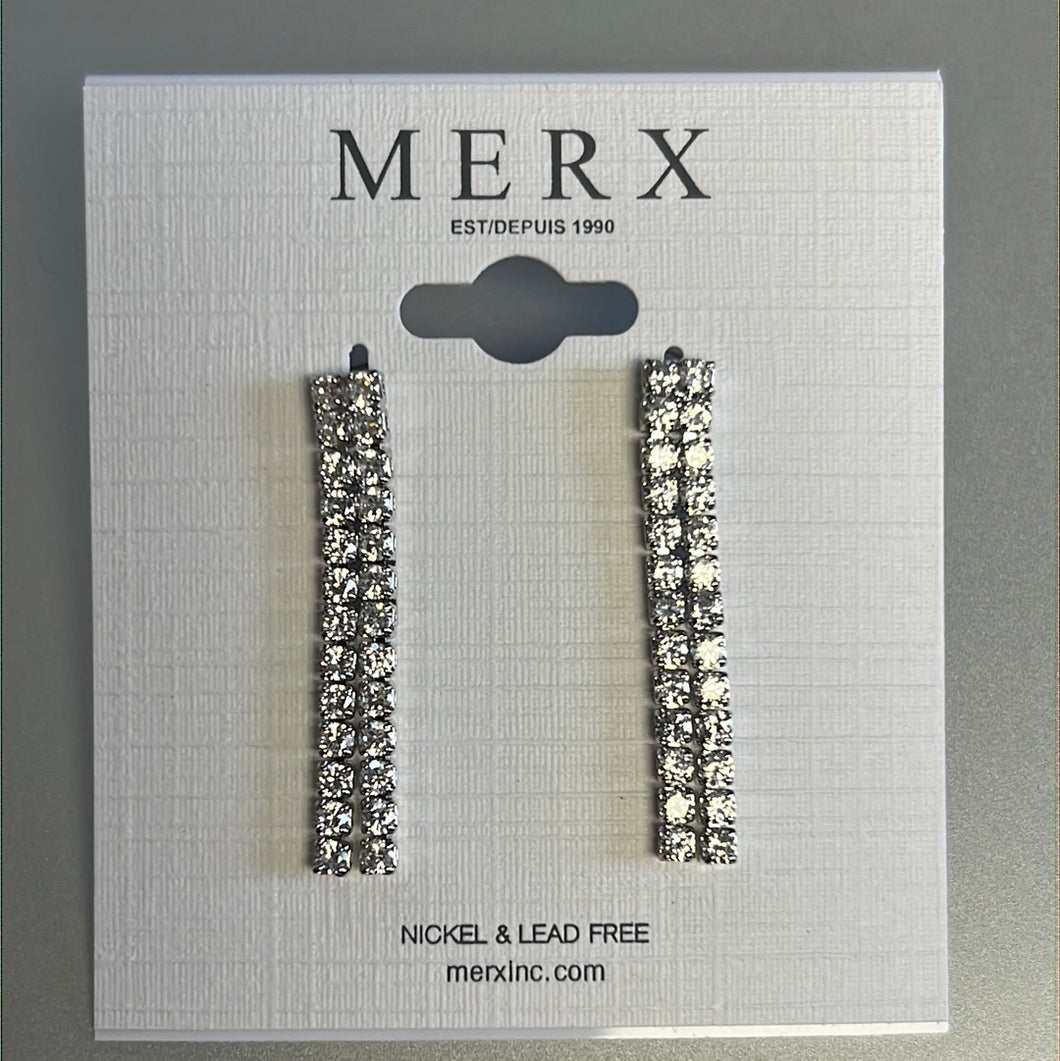 Merx Sofistica Rhodium & 2 Strand Crystal Dangle Post Earring