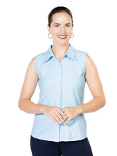 Load image into Gallery viewer, Variations Button Front Sleeveless Cotton Blouse with Collar in Light Blue or Fuchsia
