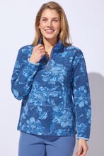 Load image into Gallery viewer, Denim Quarter Zip Print Fleece Lined Pullover with Front Pocket
