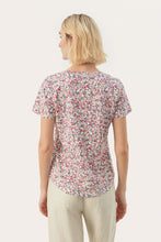 Load image into Gallery viewer, Part Two Gesinas Floral Print Short Sleeve Tee in Faded Denim Multi or Morning Glory (Pink)
