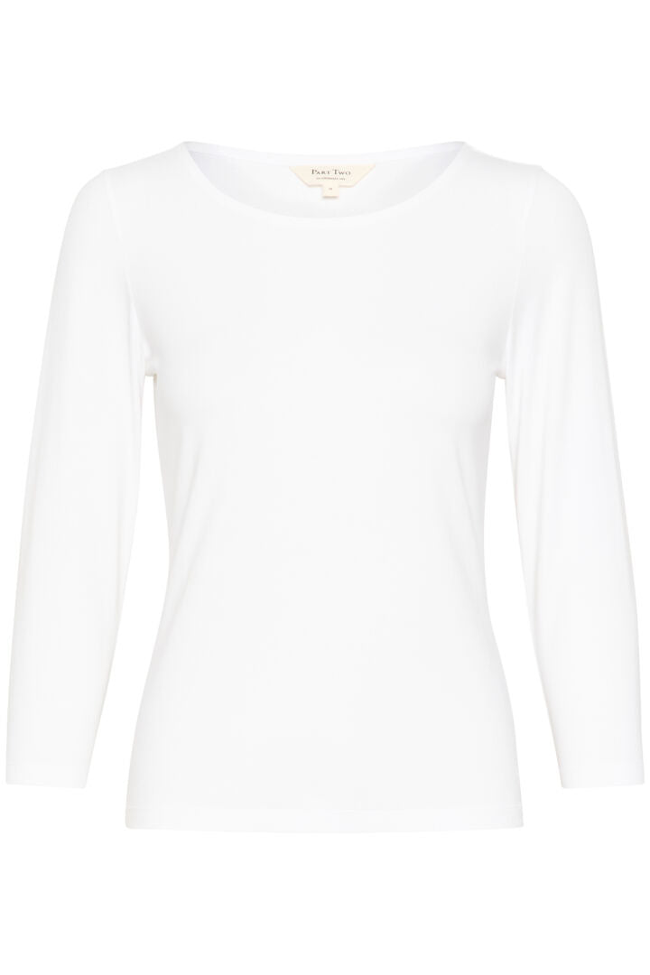 Part Two Emel Long Sleeve Cotton Blend T-Shirt in Bright White, Black or Claret Red Stripe