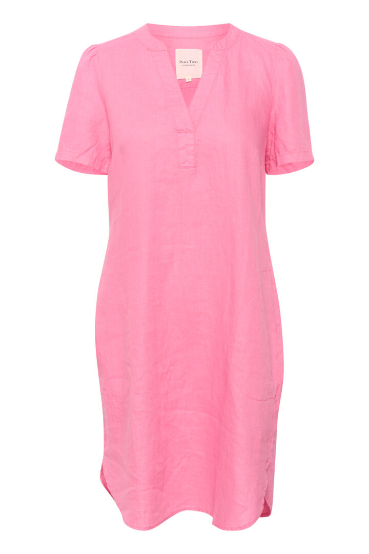 Part Two Aminase Morning Glory (Pink) Short Sleeve Dress - 100% Linen