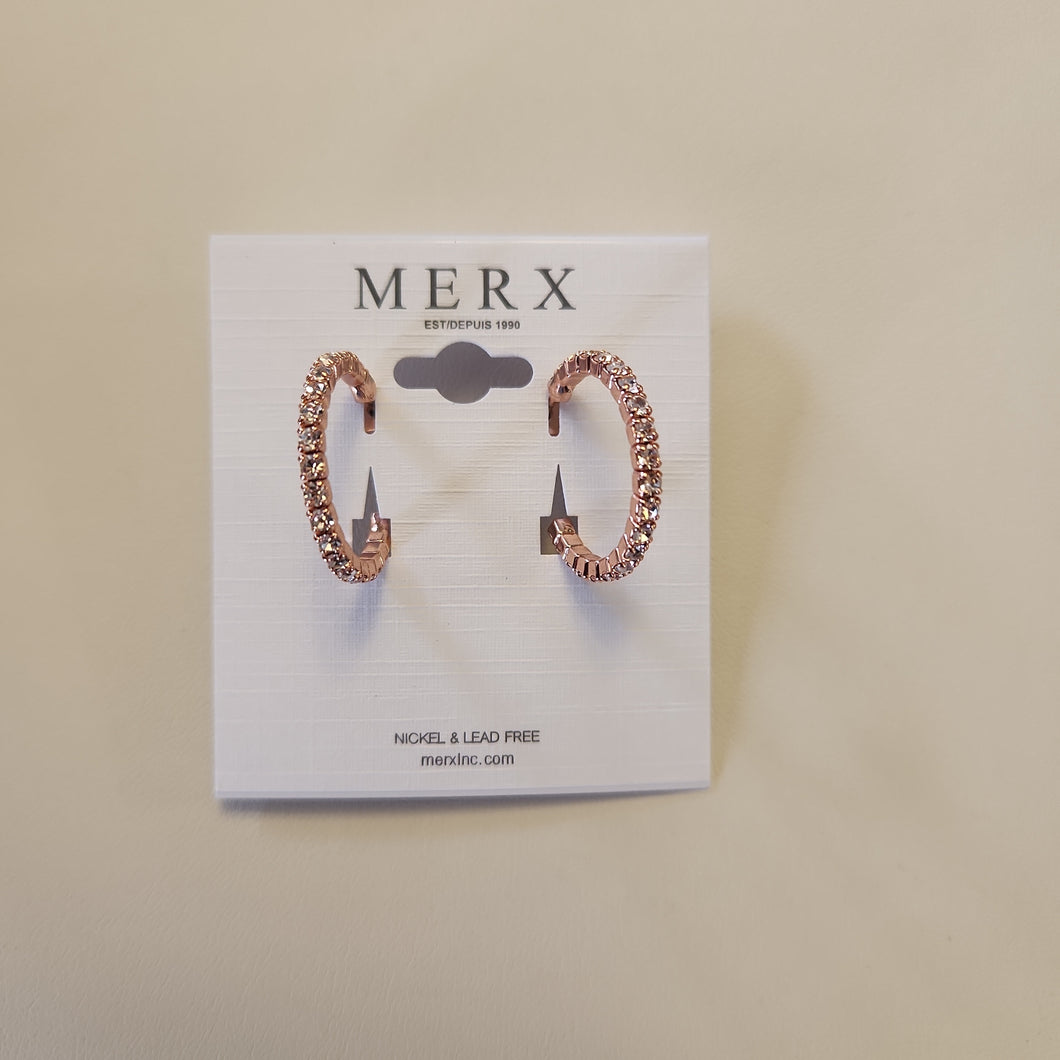 Merx Sofistica Rose Gold & Crystal C Hoop Earrings