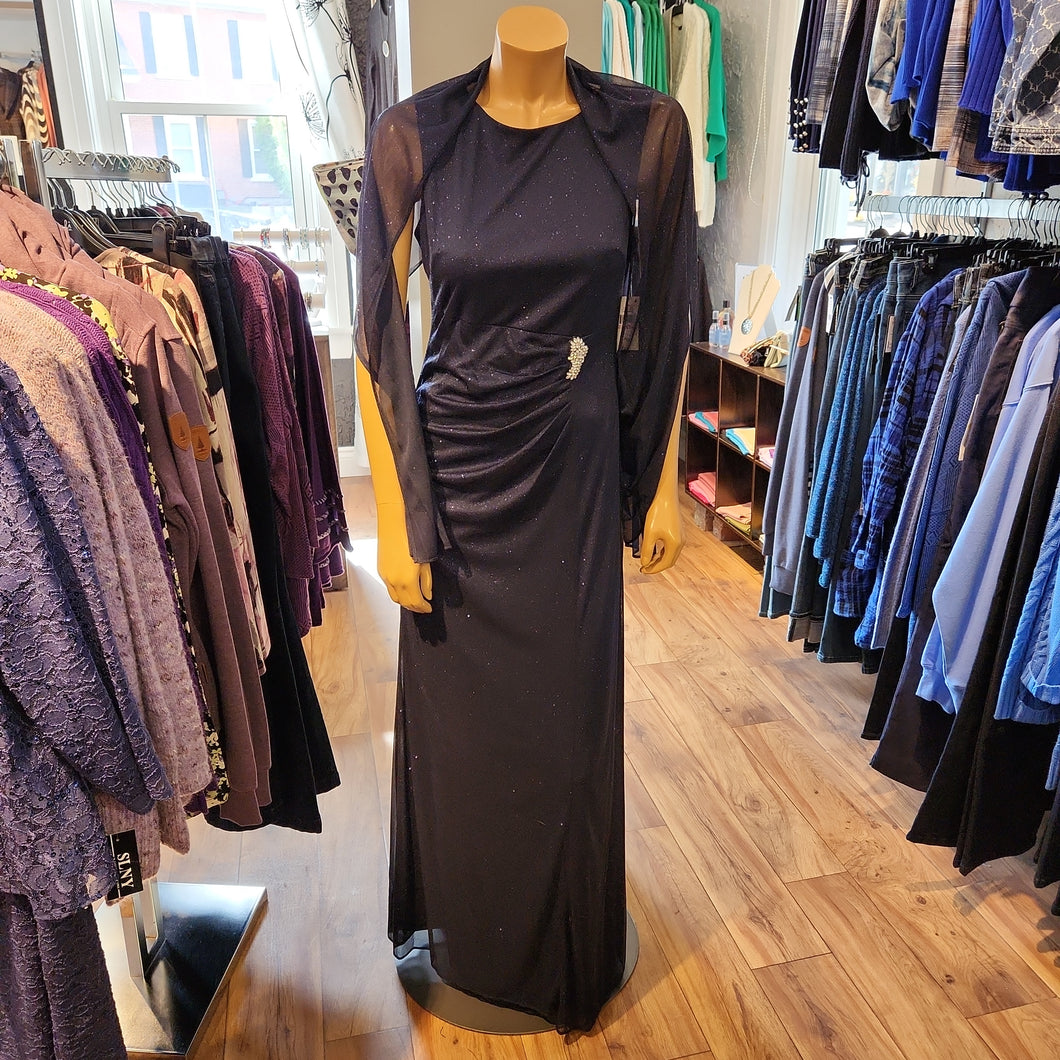 SLNY Dark Navy Sleeveless Gown with Sparkles & Matching Scarf